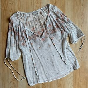 Lucky Brand White Floral Peasant Top